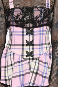 Black Friday - Dragon Scales Tartan Lacey Layered Dress - pink