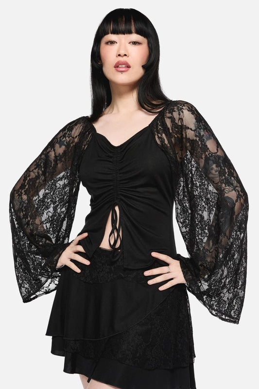 Black Friday - Dragons Grove Lace Sleeve Top - black