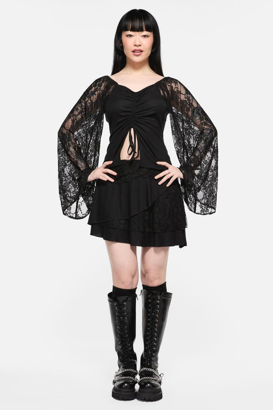 Black Friday - Dragons Grove Lace Sleeve Top - black