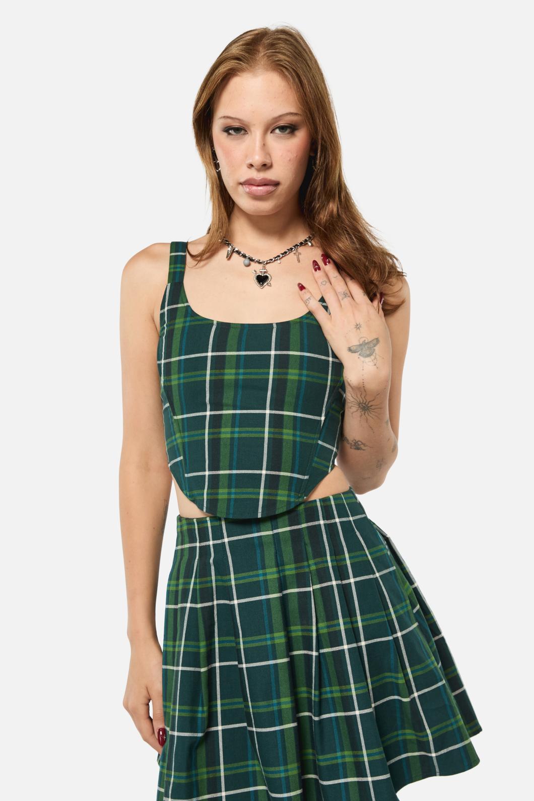Black Friday - Jester Tartan Corset Top - green