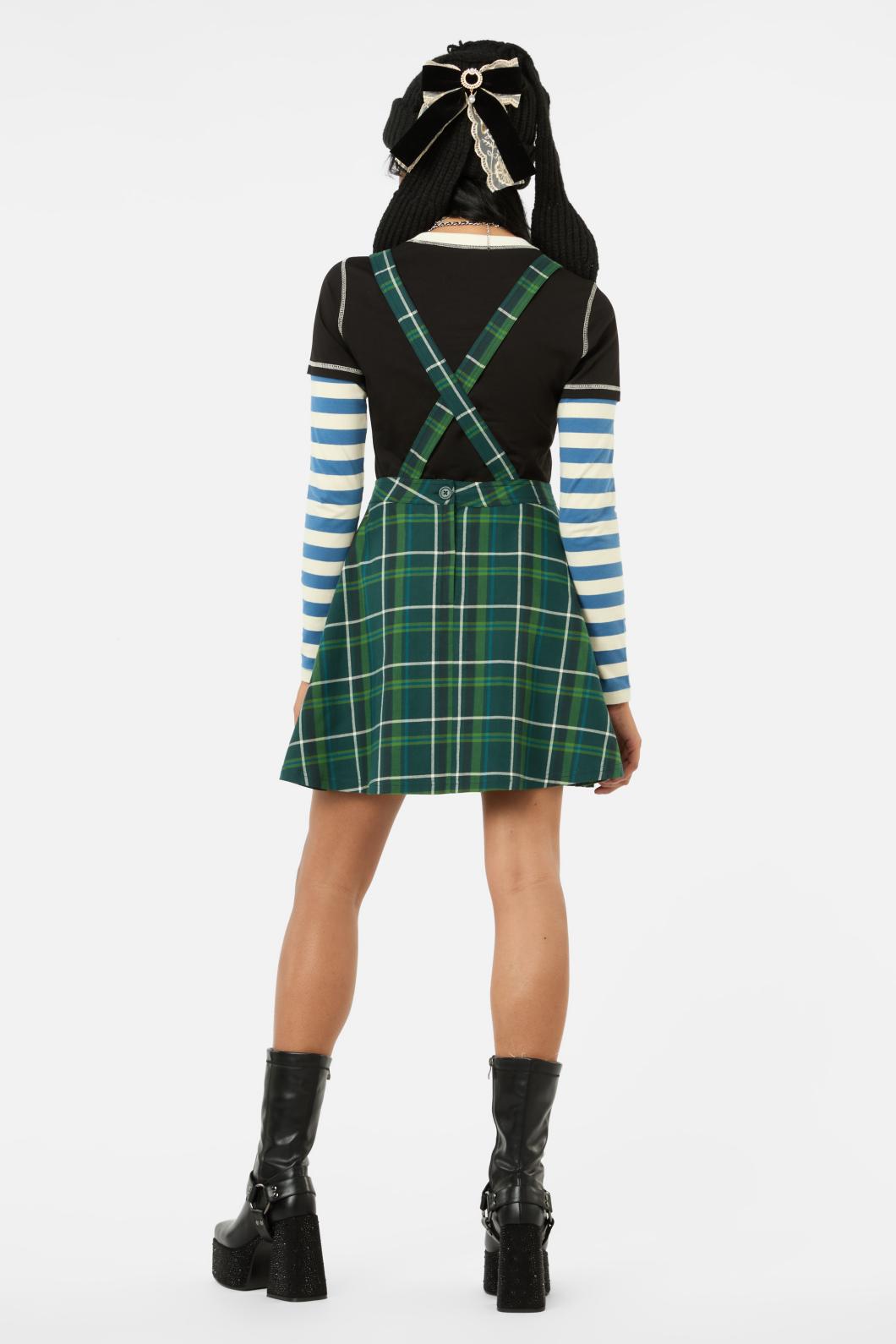 Black Friday - Jester Tartan Bib N Brace Pinafore - green