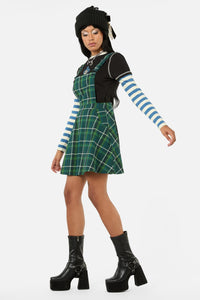 Black Friday - Jester Tartan Bib N Brace Pinafore - green