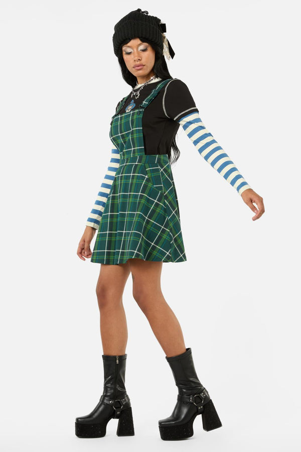 Black Friday - Jester Tartan Bib N Brace Pinafore - green