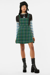 Black Friday - Jester Tartan Bib N Brace Pinafore - green
