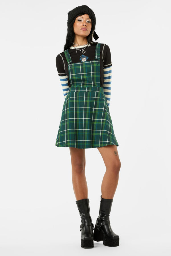 Black Friday - Jester Tartan Bib N Brace Pinafore - green