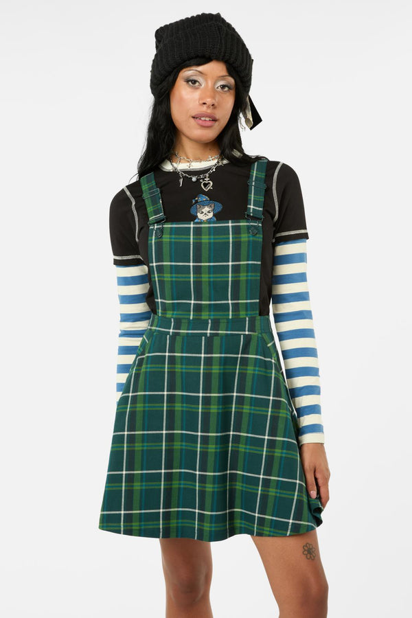 Black Friday - Jester Tartan Bib N Brace Pinafore - green
