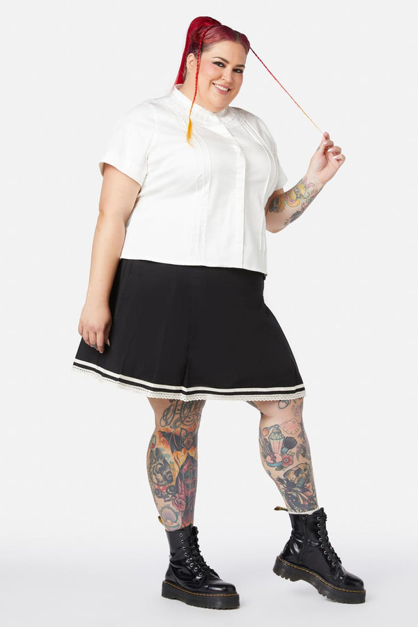 Black Friday - Curve Sunset Lace Trim Blouse - cream