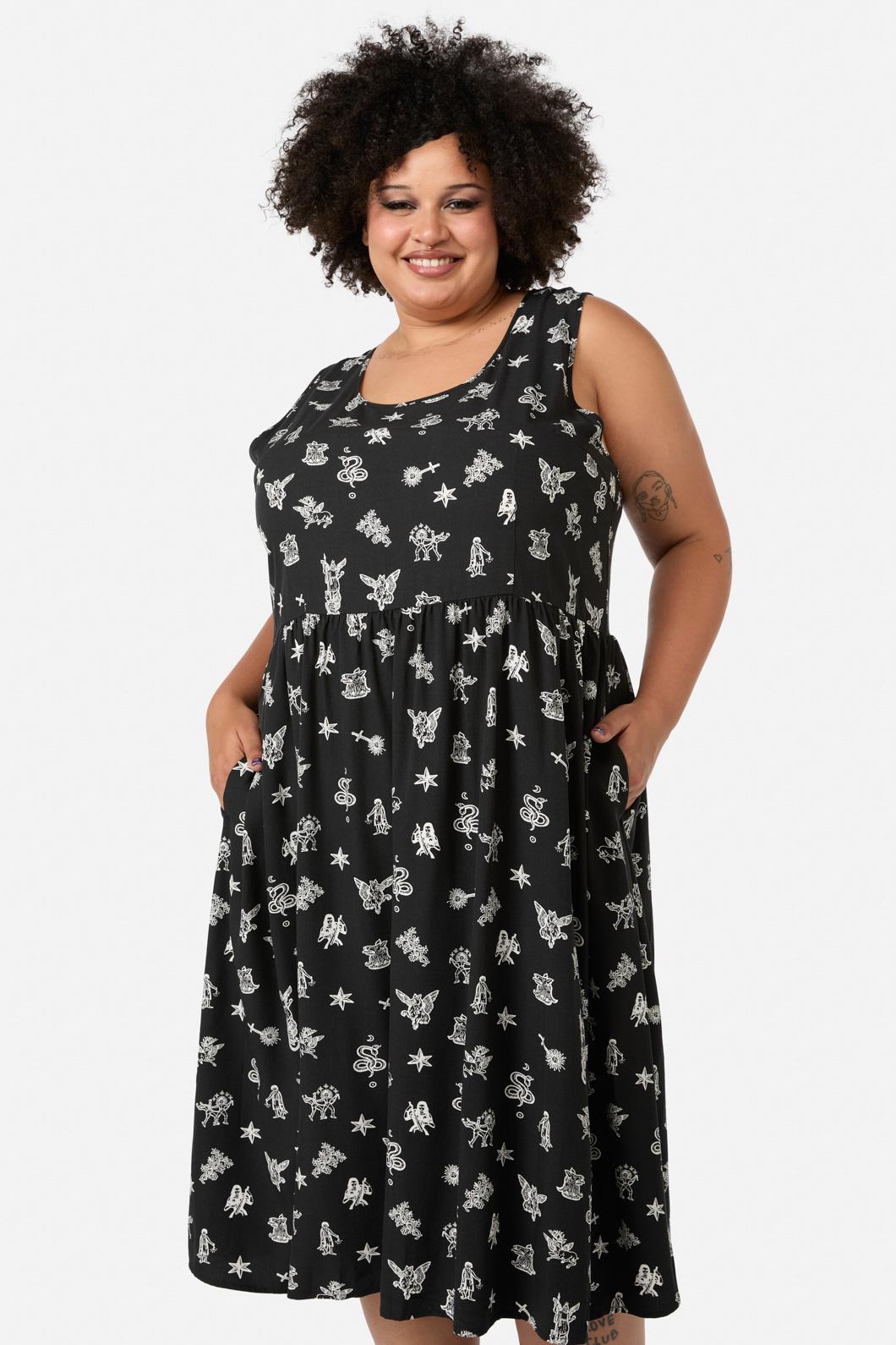 Black Friday - Curve Darc Printed Midi Dress - black