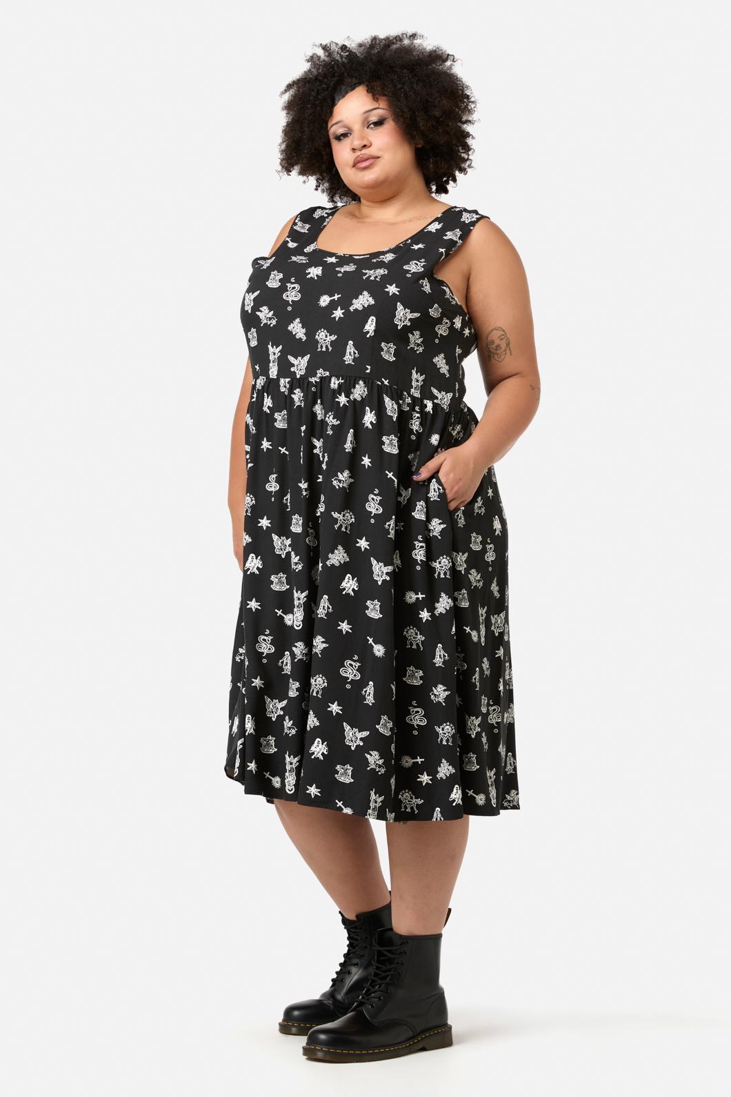 Black Friday - Curve Darc Printed Midi Dress - black