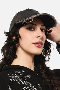 Black Friday - Pierced & Distressed Cross Cap - black