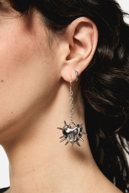 Black Friday - Spiked Heart Chain Earrings - silver
