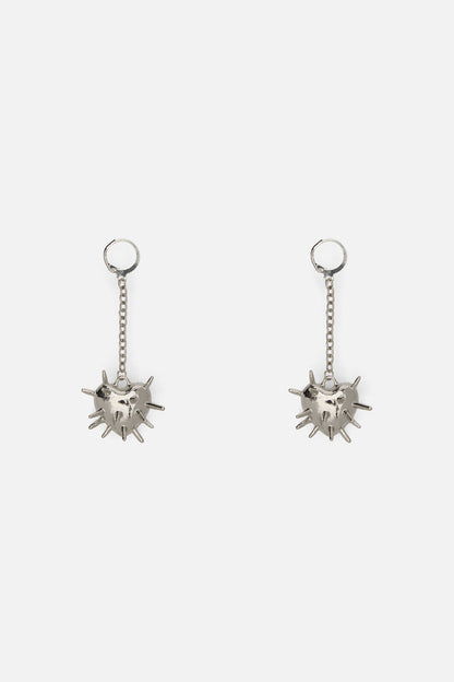 Black Friday - Spiked Heart Chain Earrings - silver