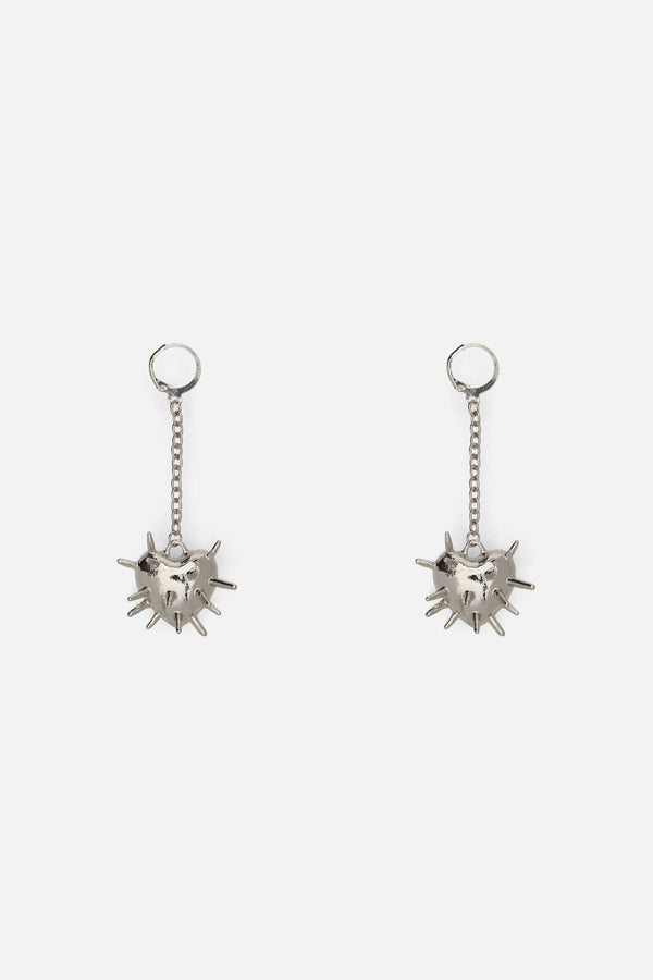 Black Friday - Spiked Heart Chain Earrings - silver