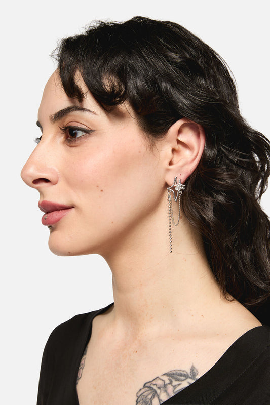Black Friday - Hollow Star Drop Chain Earring - silver