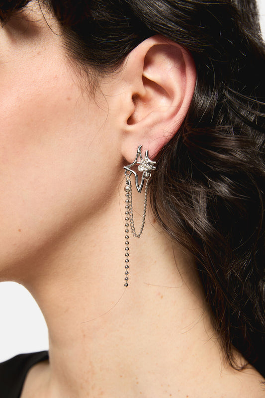 Black Friday - Hollow Star Drop Chain Earring - silver