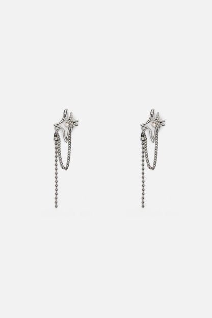 Black Friday - Hollow Star Drop Chain Earring - silver