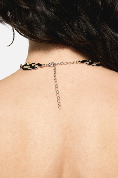 Black Friday - Flaming Tattoo Heart Necklace - silver