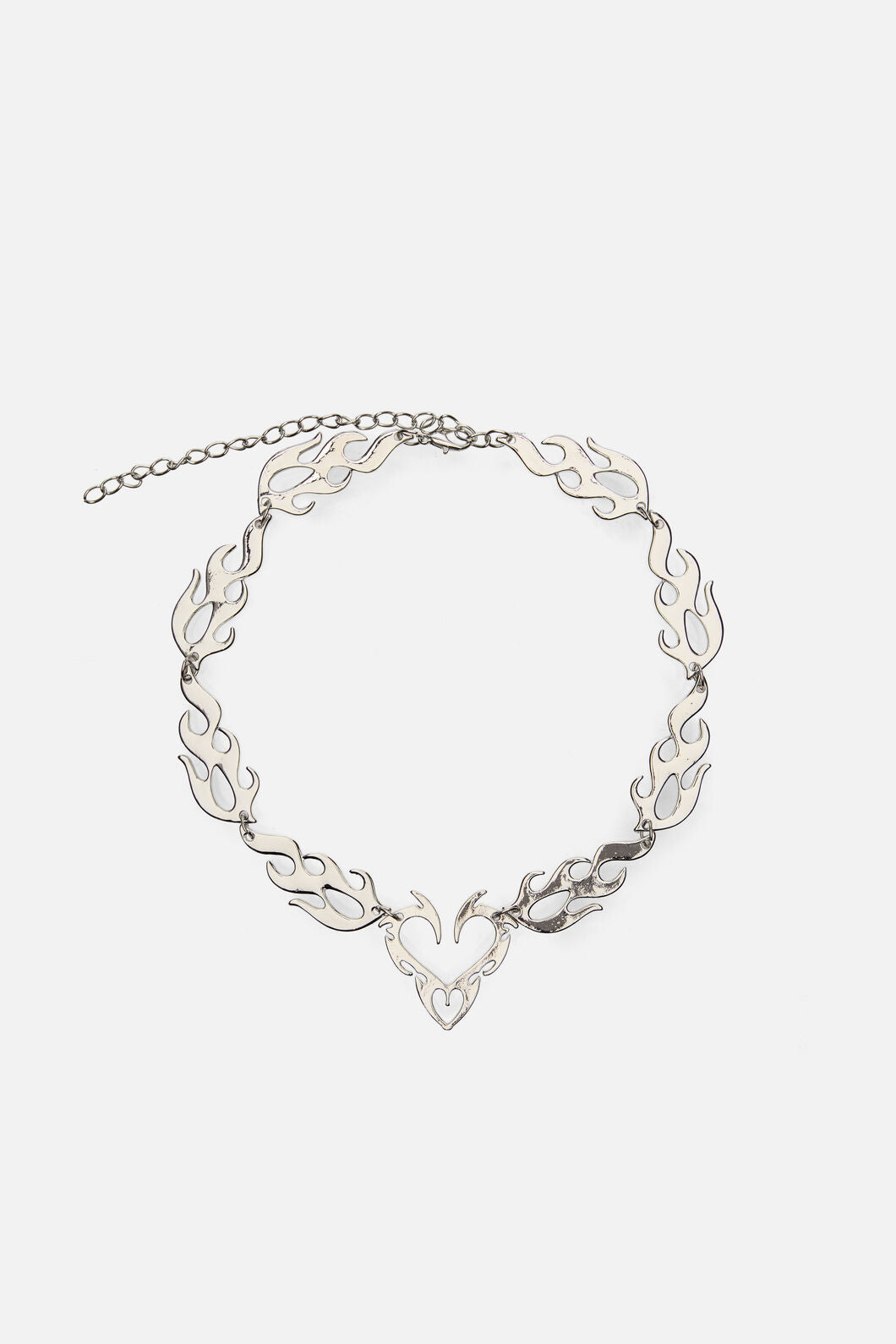 Black Friday - Flaming Tattoo Heart Necklace - silver