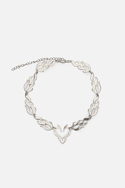 Black Friday - Flaming Tattoo Heart Necklace - silver