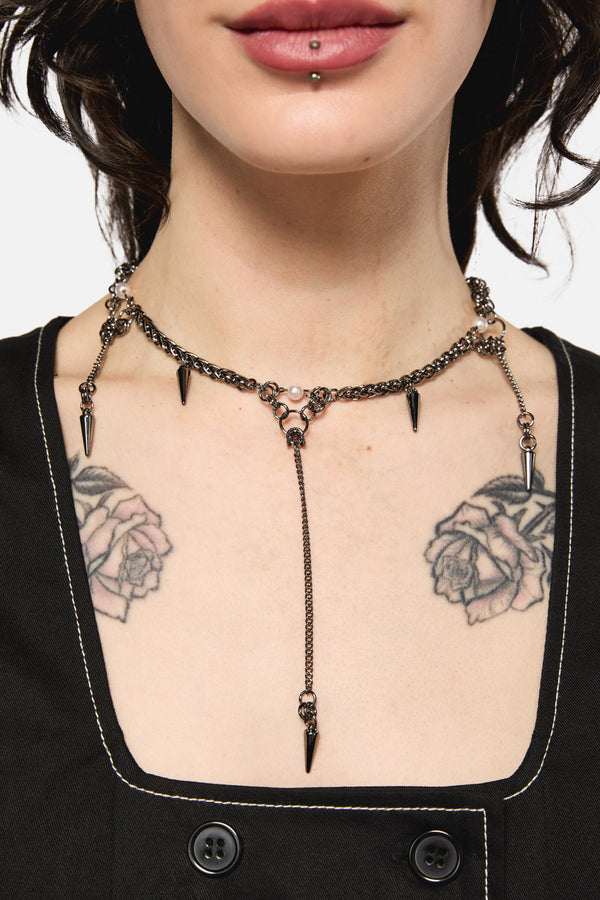Black Friday - Chainlink Pearl Necklace - silver