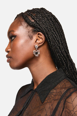 Black Friday - Cobweb Heart Earrings - silver