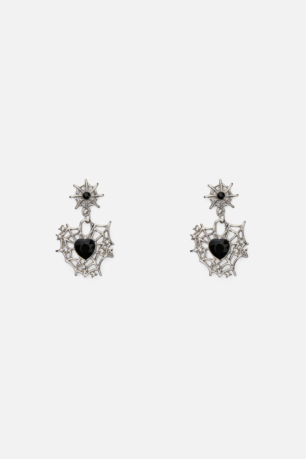 Black Friday - Cobweb Heart Earrings - silver