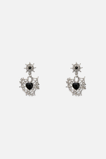 Black Friday - Cobweb Heart Earrings - silver