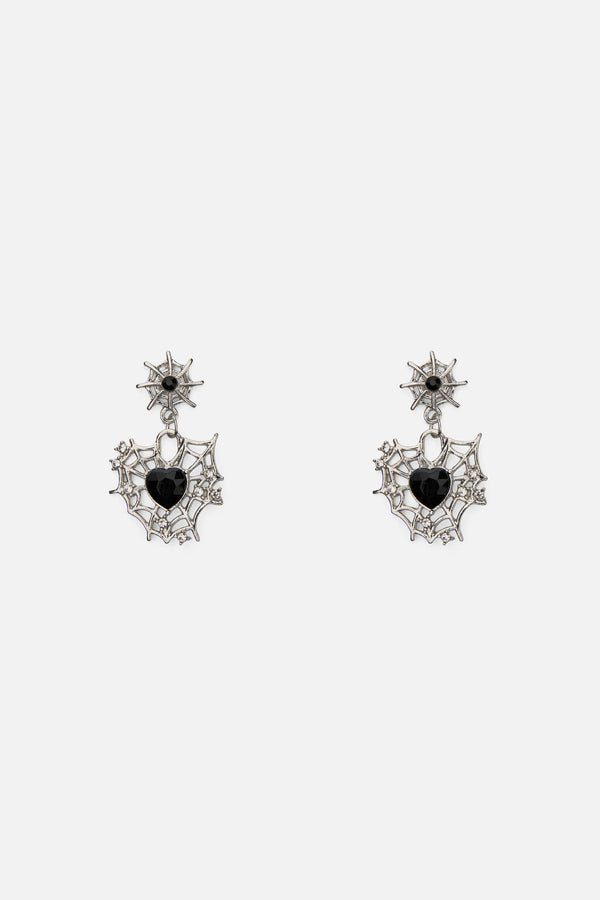 Black Friday - Cobweb Heart Earrings - silver