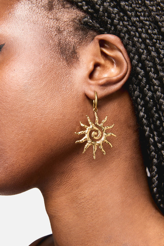 Black Friday - Swirling Sun Earrings - gold