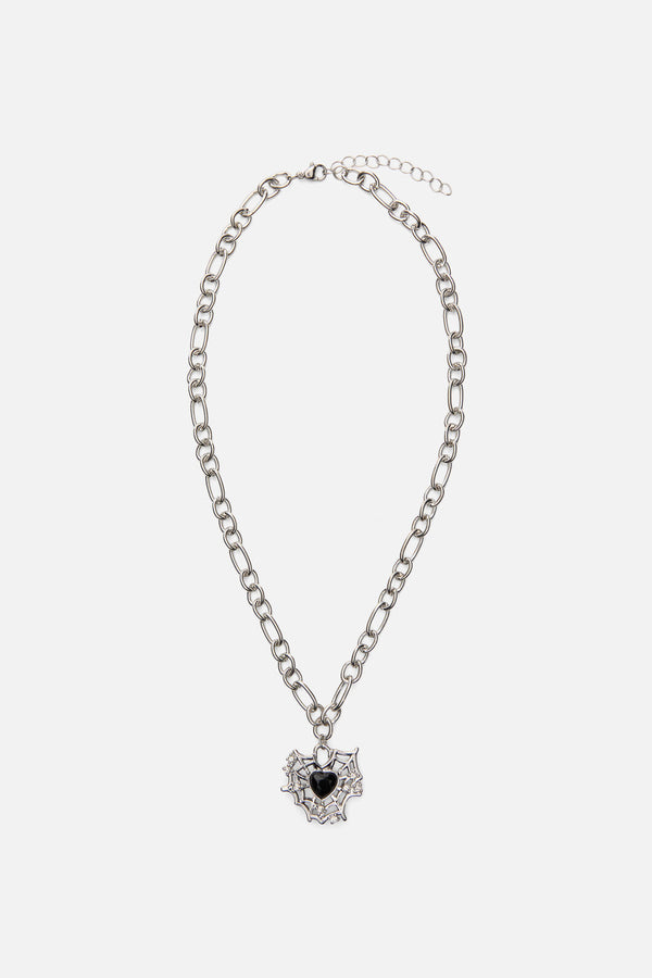 Black Friday - Cobweb Heart Necklace - silver