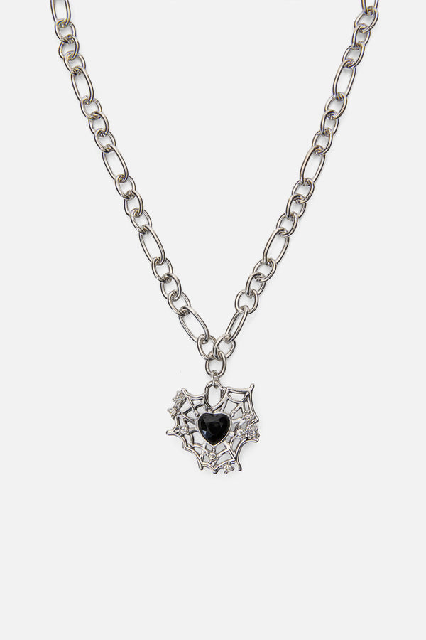 Black Friday - Cobweb Heart Necklace - silver