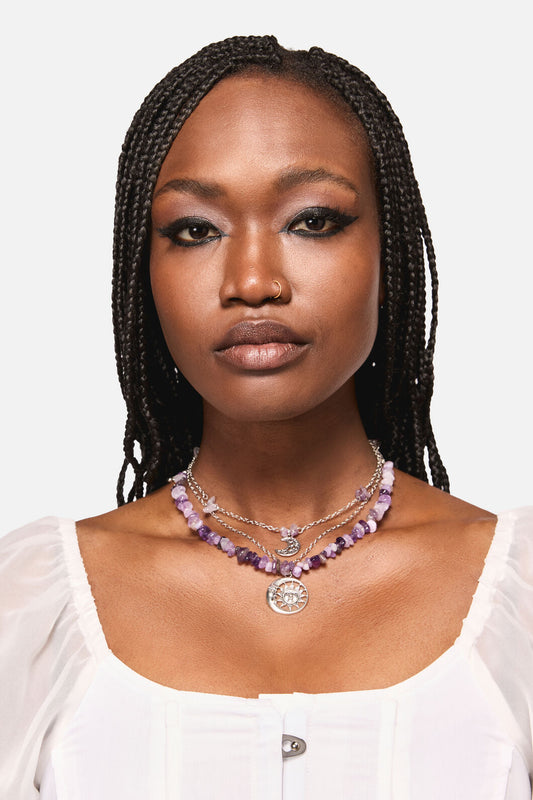 Black Friday - Purple & Charm Layered Necklac - silver