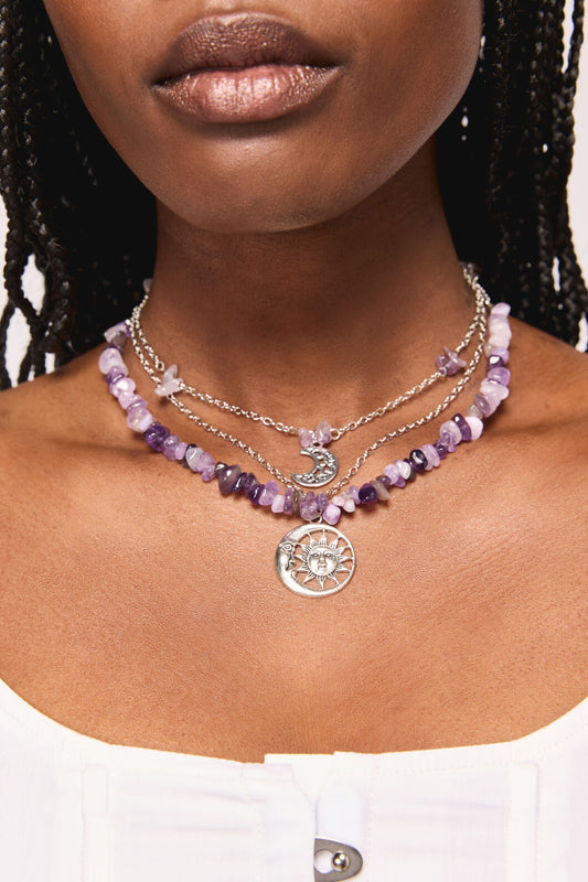 Black Friday - Purple & Charm Layered Necklac - silver
