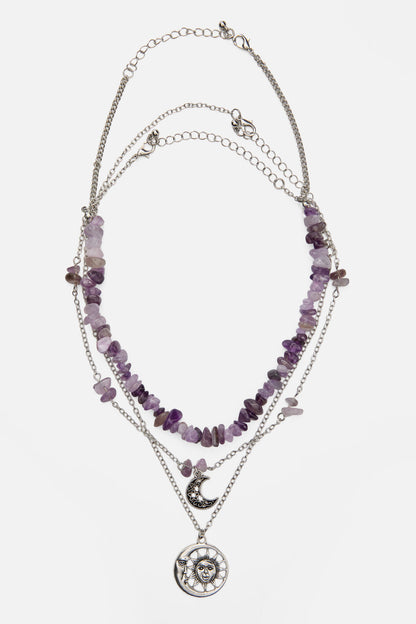 Black Friday - Purple & Charm Layered Necklac - silver