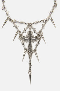 Black Friday - Spike Cross Barb Necklace - silver