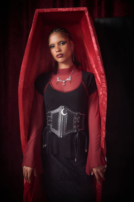 Black Friday - Cross Over Mesh & Stud Corset - black