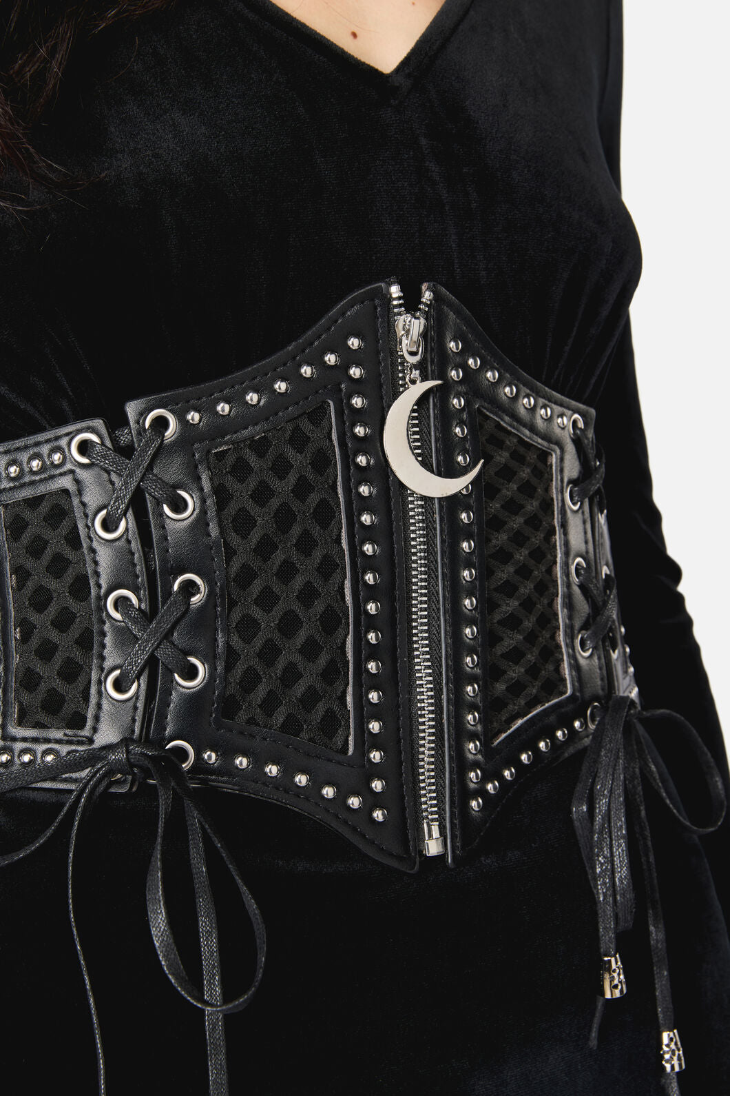 Black Friday - Cross Over Mesh & Stud Corset Belt - black