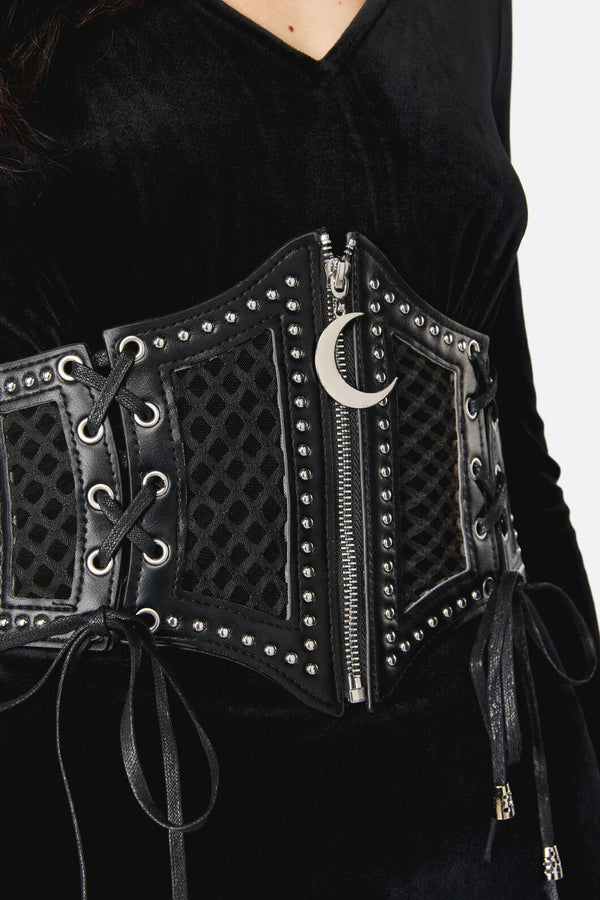 Black Friday - Cross Over Mesh & Stud Corset Belt - black