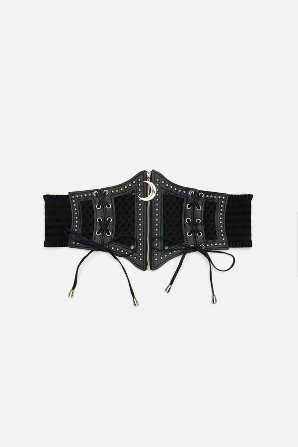 Black Friday - Cross Over Mesh & Stud Corset Belt - black