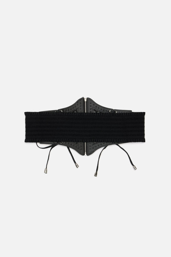 Black Friday - Cross Over Mesh & Stud Corset Belt - black