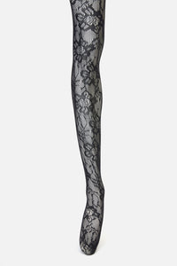 Black Friday - Black Floral Mesh Tights - black