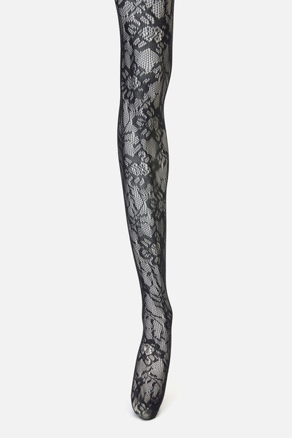 Black Friday - Black Floral Mesh Tights - black