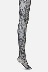 Black Friday - Black Floral Mesh Tights - black