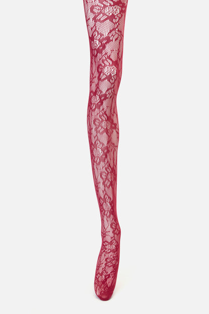 Black Friday - Red Floral Mesh Tights - red