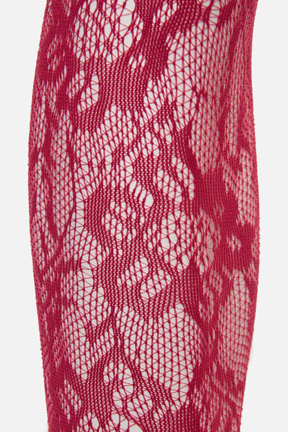 Black Friday - Red Floral Mesh Tights - red