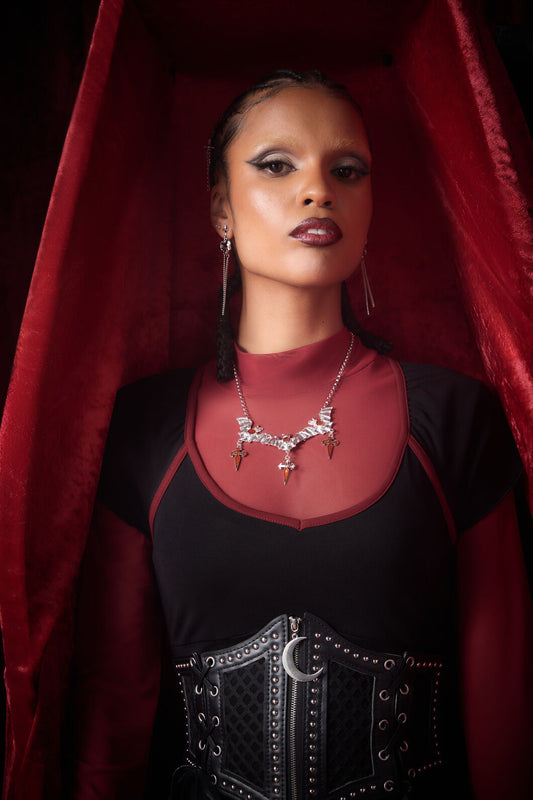 Black Friday - Bat Cross Necklace - silver