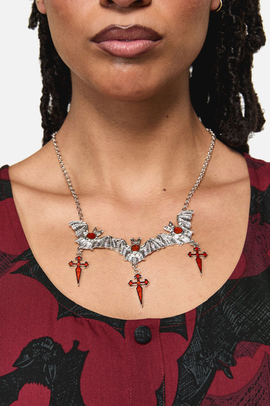 Black Friday - Bat Cross Necklace - silver