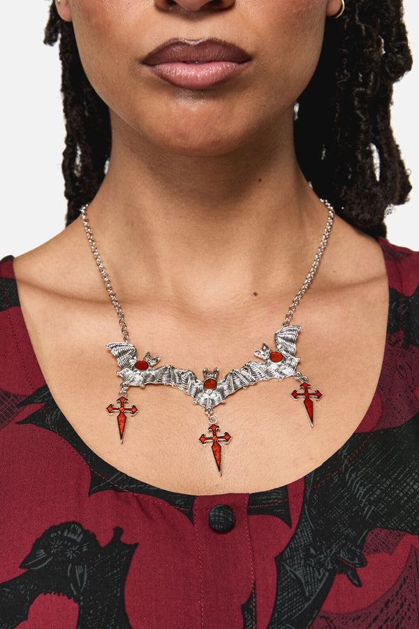 Black Friday - Bat Cross Necklace - silver