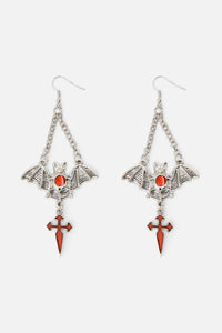 Black Friday - Bat Cross Earring - black-red