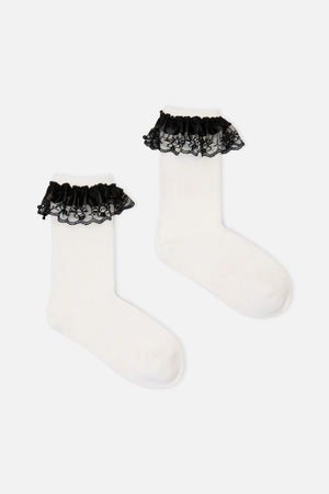 Black Friday - Contrast Lace Socks - white